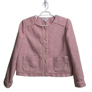 Liz Claiborne Pink Metallic Tweed Collarless Old Money Academia Blazer Sz 16 NWT